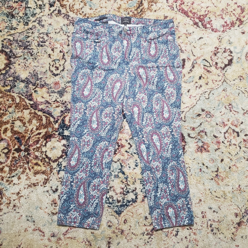 NYDJ for Chico’s Mykonos Paisley High Waisted Skinny Jean Capri HEMMED Size 14